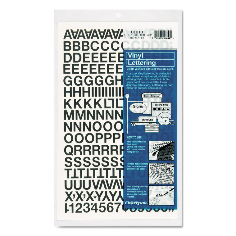 Press-On Vinyl Letters And Numbers, Self Adhesive, Black, 1/2"h, 201/pack - CHA01010