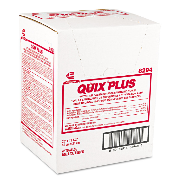 Quix Plus Cleaning And Sanitizing Towels, 13 1/2 X 20, Pink, 72/carton - CHI8294