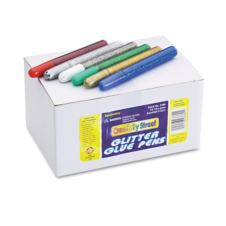 Glitter Glue Pens, Assorted, 10 Cc Tube, 72/pack - CKC338000