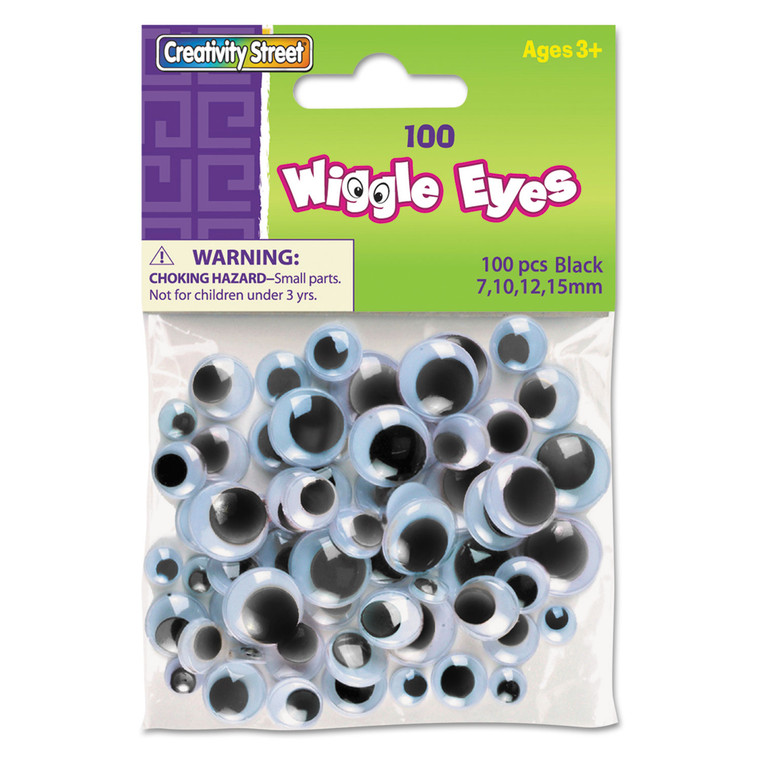 Wiggle Eyes Assortment, Assorted Sizes, Black, 100/pack - CKC344602