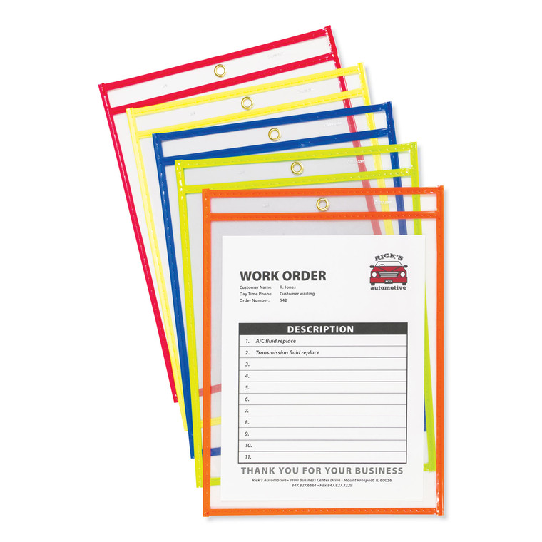 Stitched Shop Ticket Holders, Neon, Assorted 5 Colors, 75", 9 X 12, 10/pack - CLI43920