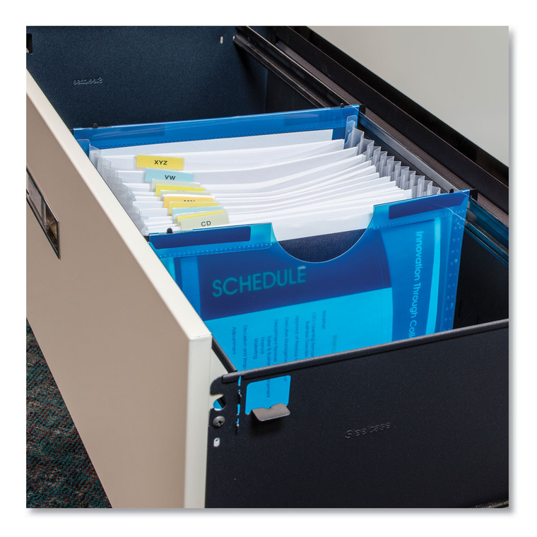 Expanding File W/ Hanging Tabs, 1" Expansion, 13 Sections, Letter Size, Blue - CLI58215
