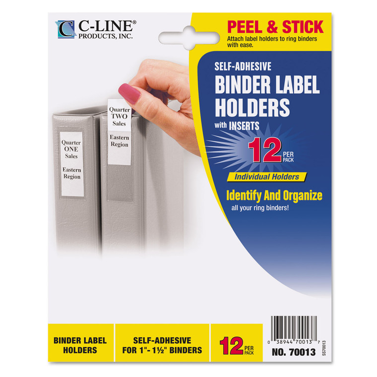 Self-Adhesive Ring Binder Label Holders, Top Load, 1 X 2 13/16, Clear, 12/pack - CLI70013