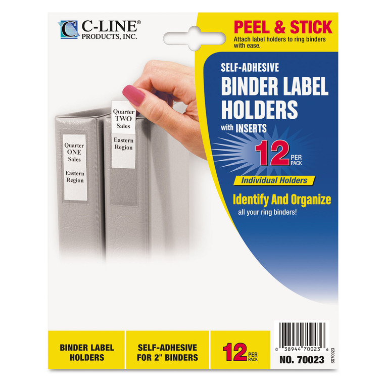 Self-Adhesive Ring Binder Label Holders, Top Load, 2 1/4 X 3 1/16, Clear, 12/pk - CLI70023