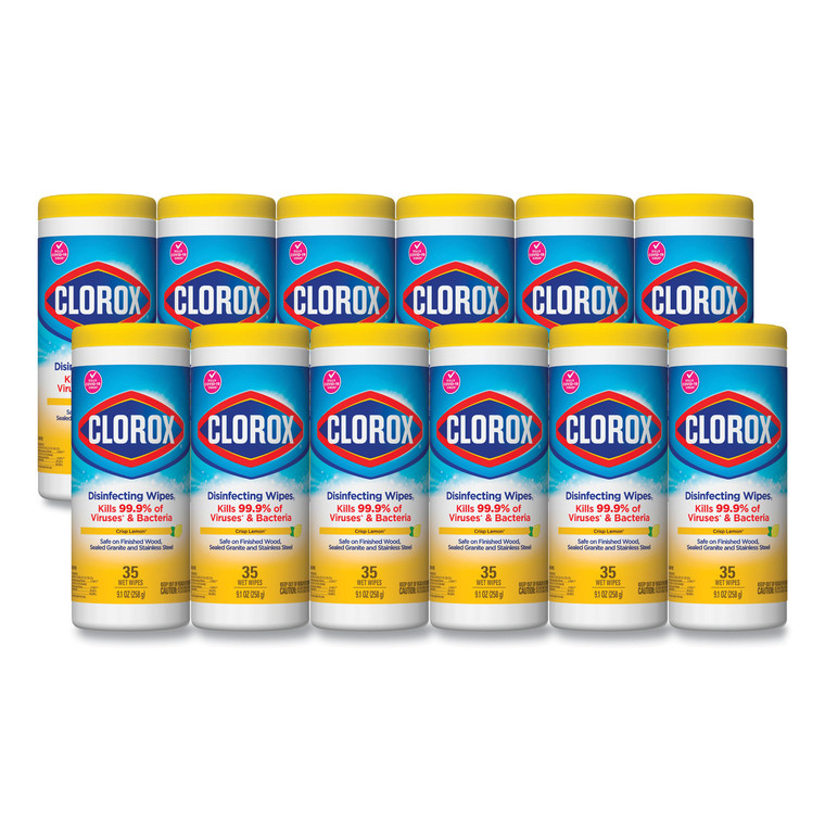 Disinfecting Wipes, 7 X 8, Crisp Lemon, 35/canister, 12/carton - CLO01594CT