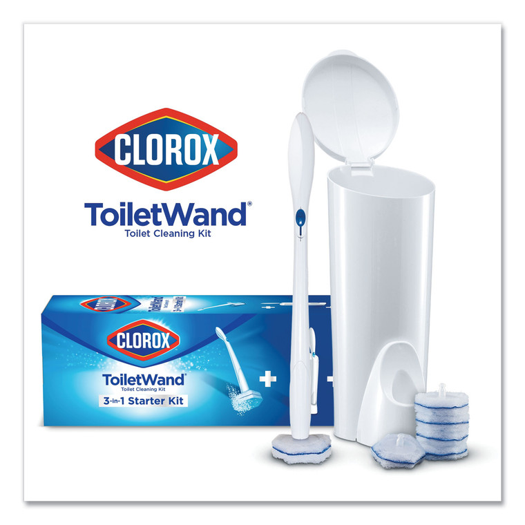 Toiletwand Disposable Toilet Cleaning System: Handle, Caddy And Refills, White, 6/Carton - CLO03191CT