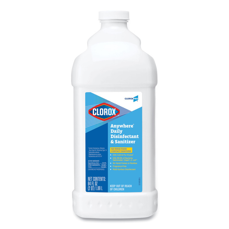 Anywhere Daily Disinfectant And Sanitizer, 64 Oz Bottle, 6/carton - CLO60112