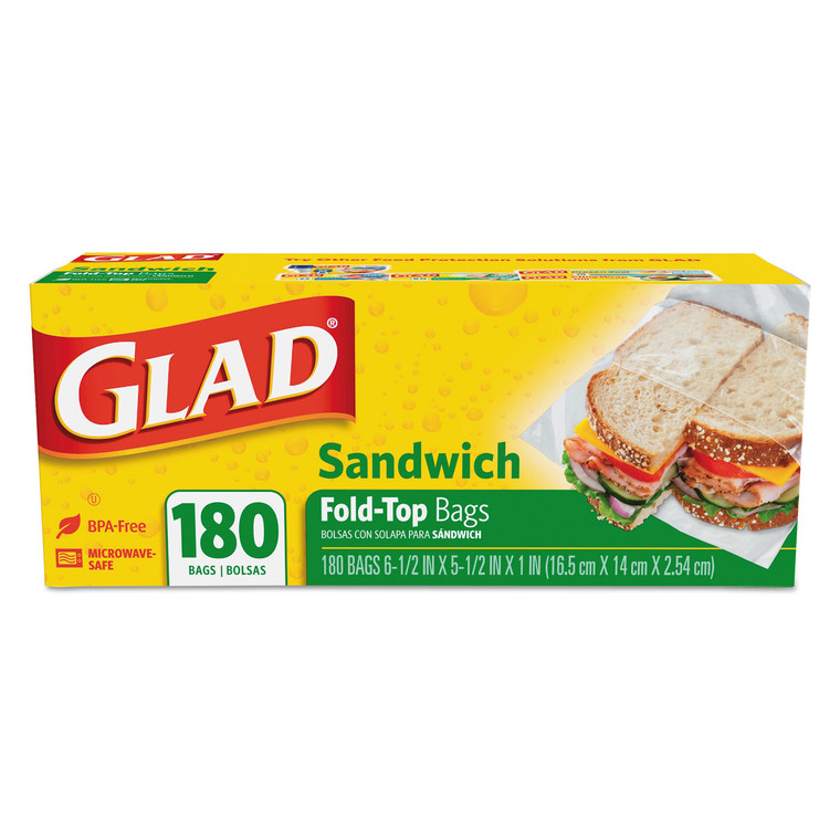 Fold-Top Sandwich Bags, 6.5" X 5.5", Clear, 180/box, 12 Boxes/carton - CLO60771