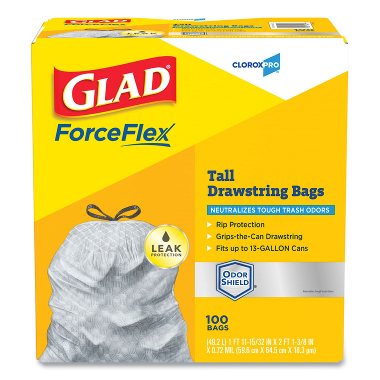 Forceflex Tall Kitchen Drawstring Trash Bags, 13 Gal, 0.72 Mil, 23.75" X 24.88", Gray, 100/box - CLO70427