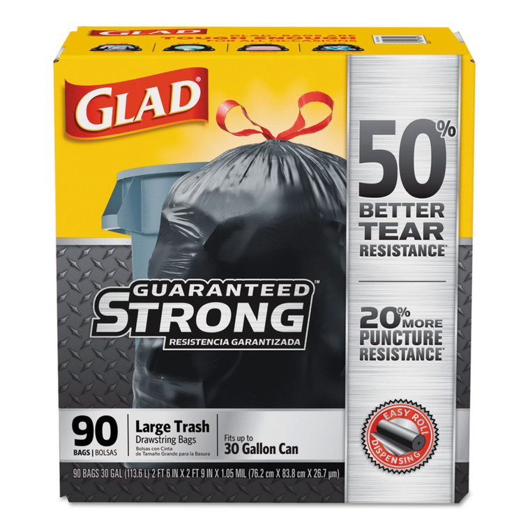 Drawstring Large Trash Bags, 30 Gal, 1.05 Mil, 30" X 33", Black, 90/carton - CLO78952