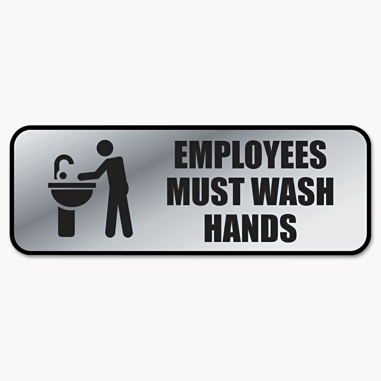Brushed Metal Office Sign, Employees Must Wash Hands, 9 X 3, Silver - COS098205