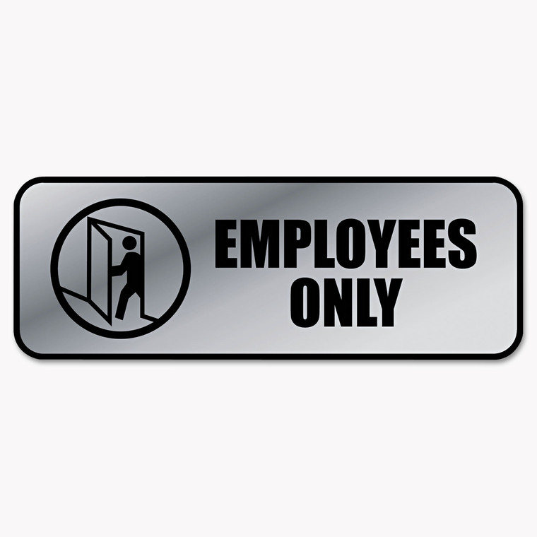 Brushed Metal Office Sign, Employees Only, 9 X 3, Silver - COS098206