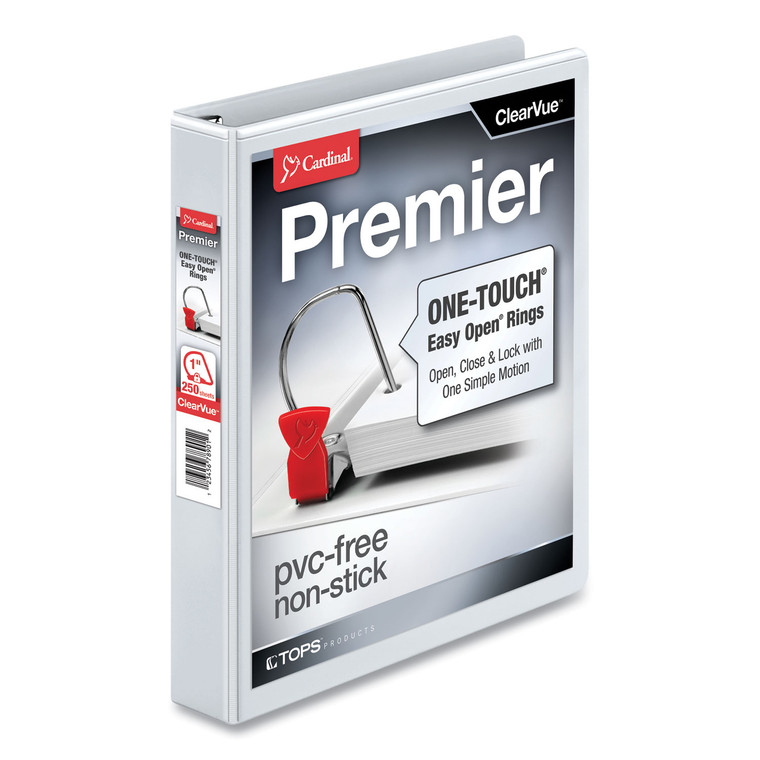 Premier Easy Open Clearvue Locking Slant-D Ring Binder, 3 Rings, 1" Capacity, 11 X 8.5, White - CRD10300