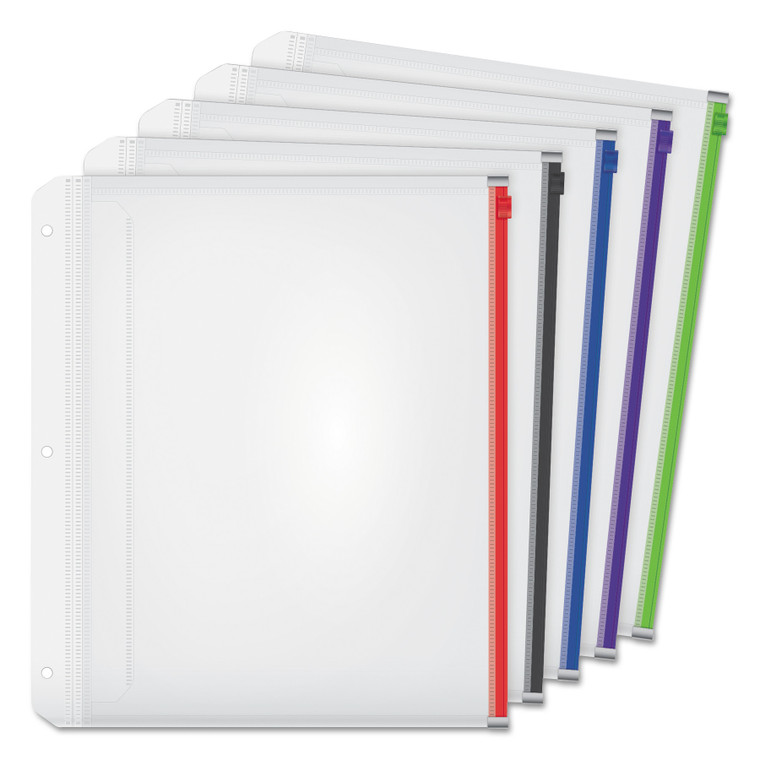 Expanding Zipper Binder Pocket, 11 X 8.5, Assorted Colors, 5/pack - CRD14650