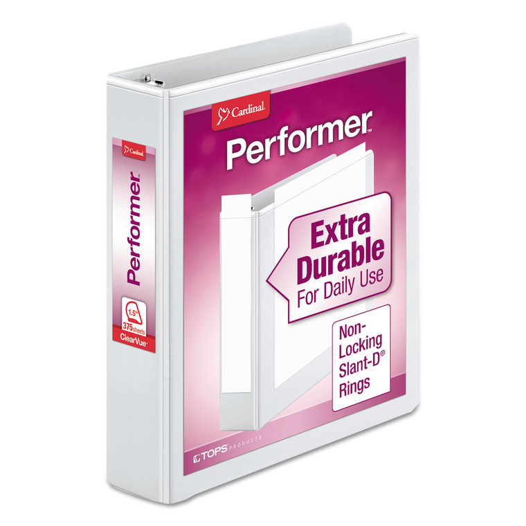 Performer Clearvue Slant-D Ring Binder, 3 Rings, 1.5" Capacity, 11 X 8.5, White - CRD17400