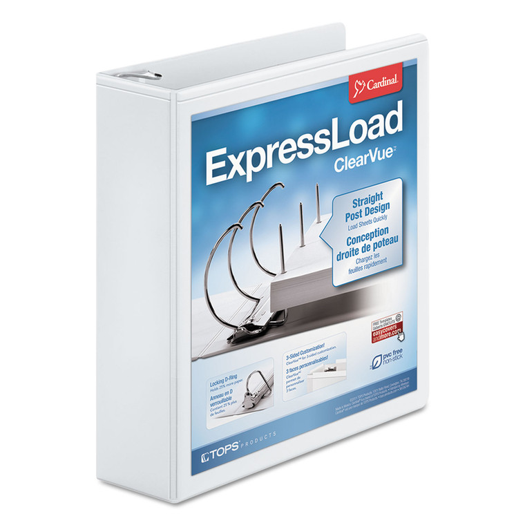 Expressload Clearvue Locking D-Ring Binder, 3 Rings, 2" Capacity, 11 X 8.5, White - CRD49120