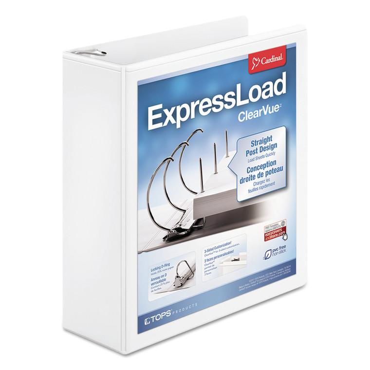 Expressload Clearvue Locking D-Ring Binder, 3 Rings, 3" Capacity, 11 X 8.5, White - CRD49130