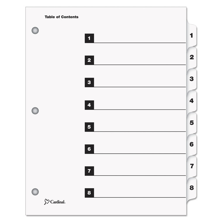 Onestep Printable Table Of Contents And Dividers, 8-Tab, 1 To 8, 11 X 8.5, White, 1 Set - CRD60813