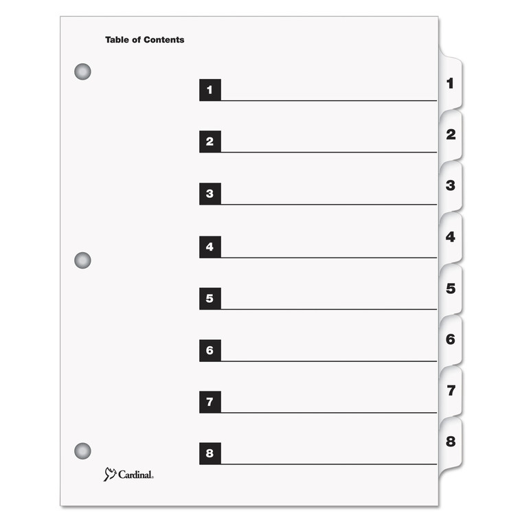 Quickstep Onestep Printable Table Of Contents And Dividers, 8-Tab, 1 To 8, 11 X 8.5, White, 24 Sets - CRD60833