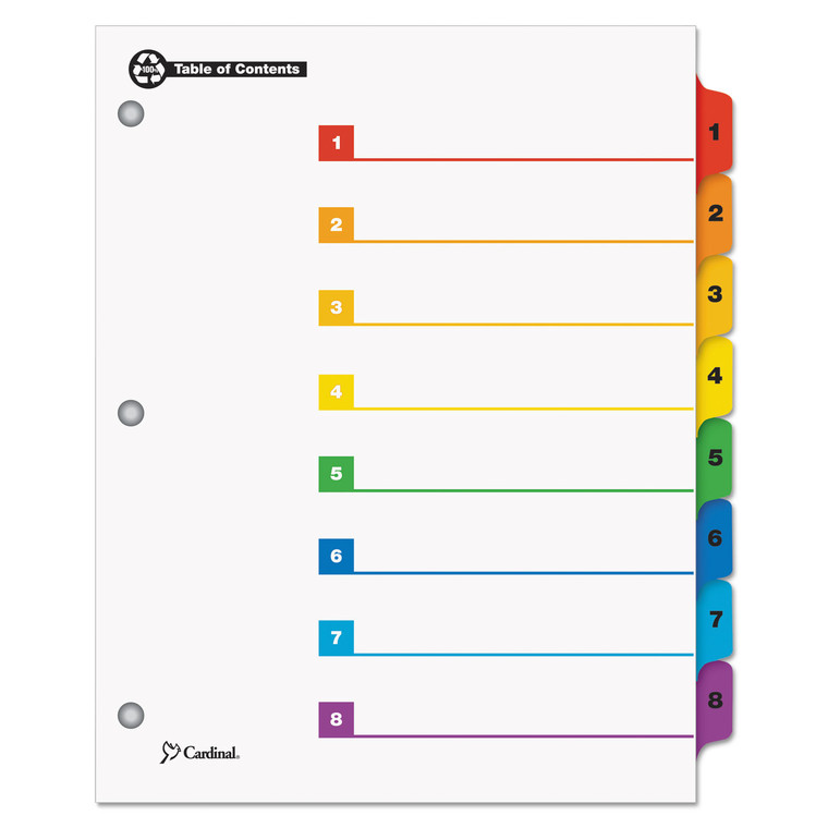 Onestep 100% Recycled Printable Table Of Contents Dividers, 8-Tab, 1 To 8, 11 X 8.5, White, 1 Set - CRD70818