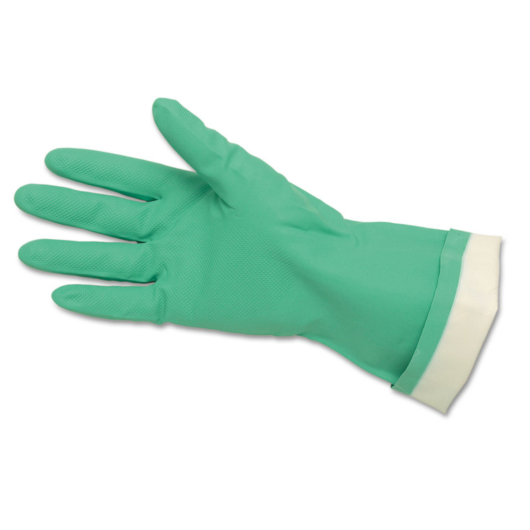 Flock-Lined Nitrile Gloves, One Size, Green, 12 Pairs - CRW5319E