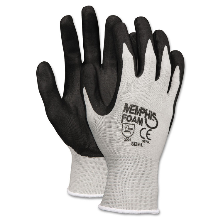 Economy Foam Nitrile Gloves, Large, Gray/black, 12 Pairs - CRW9673L