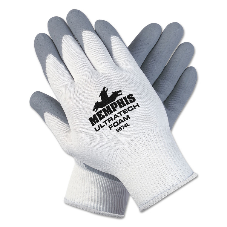 Ultra Tech Foam Seamless Nylon Knit Gloves, X-Large, White/gray, Dozen - CRW9674XLDZ
