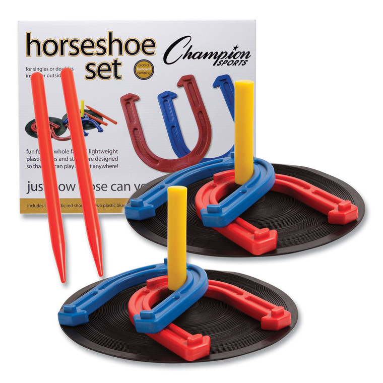 Indoor/outdoor Rubber Horseshoe Set, 4 Rubber Horseshoes, 2 Rubber Mats, 2 Plastic Dowels - CSIIHS1