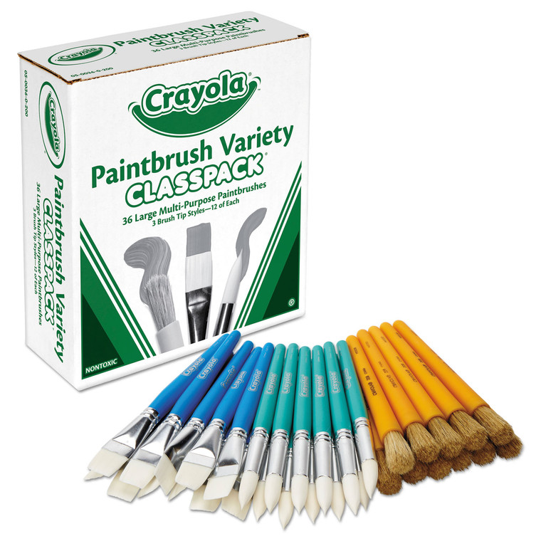 Large Variety Paint Brush Classpack, Natural; Nylon Bristles, Flat; Round Profiles, 36/set - CYO050036