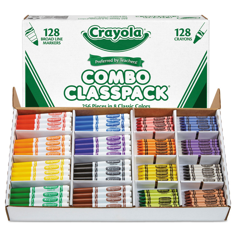 Crayons And Markers Combo Classpack, Eight Colors, 256/set - CYO523349