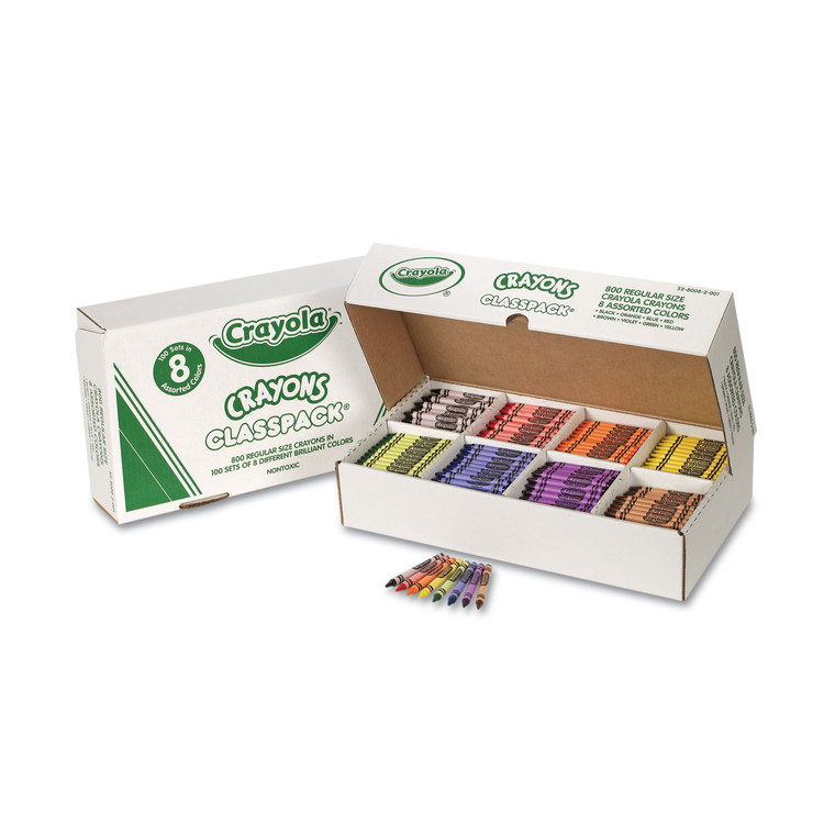 Classpack Regular Crayons, 8 Colors, 800/box - CYO528008