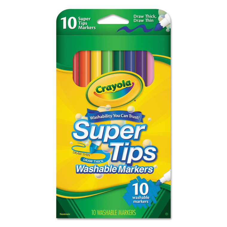 Washable Super Tips Markers, Fine/Broad Bullet Tips, Assorted Colors, 10/Set - CYO588610