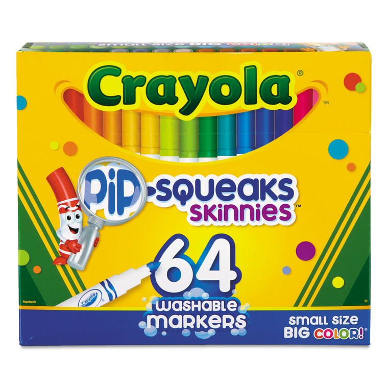 Pip-Squeaks Skinnies Washable Markers, Medium Bullet Tip, Assorted Colors, 64/pack - CYO588764