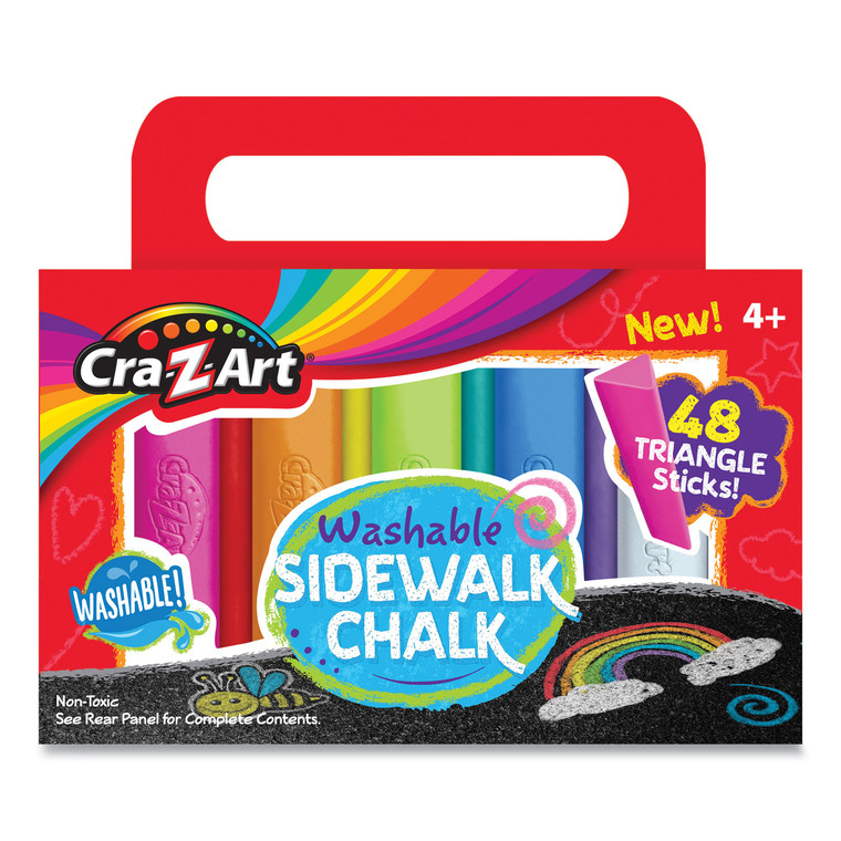 Washable Sidewalk Chalk, Triangle Shaped, 48 Assorted Bright Colors, 48 Sticks/set - CZA10880