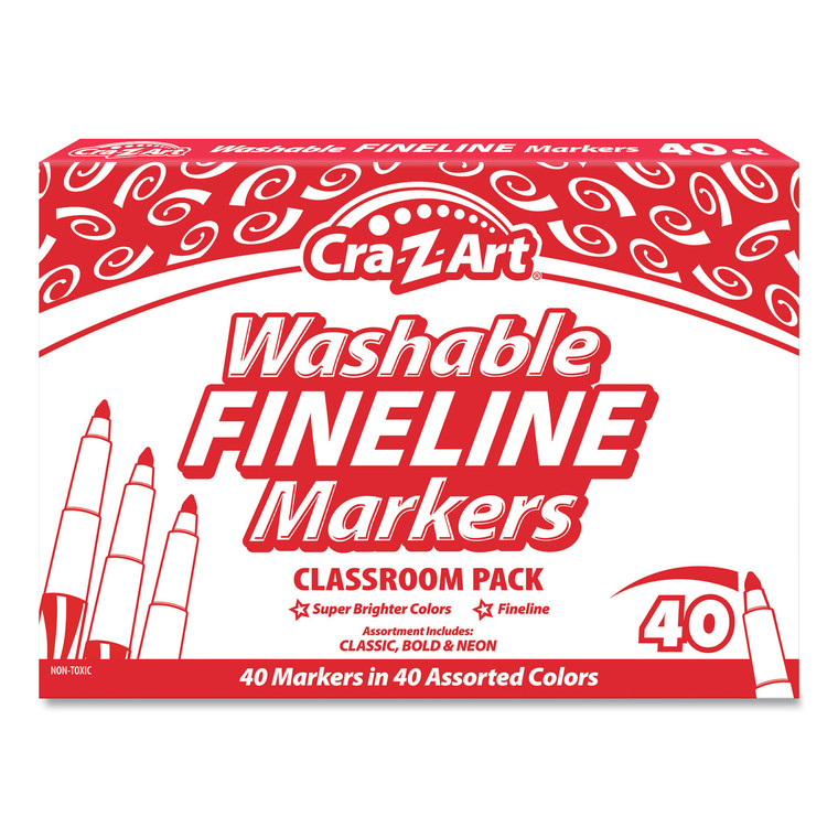 Washable Fineline Markers, Fine Bullet Tip, Assorted Classic/bold/neon Colors, 40/set - CZA134448