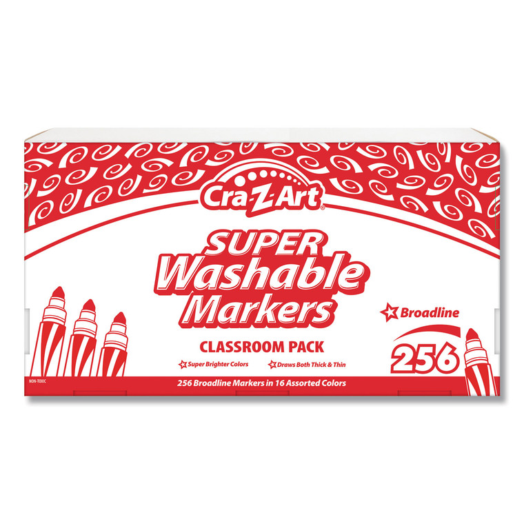 Super Washable Markers Classpack, Broad Bullet Tip, Assorted Colors, 256/set - CZA740091