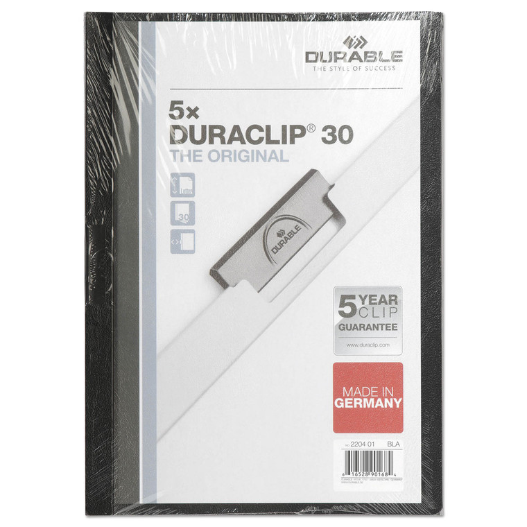 Duraclip Report Cover, Clip Fastener, 8.5 X 11, Clear/black, 5/pack - DBL220401