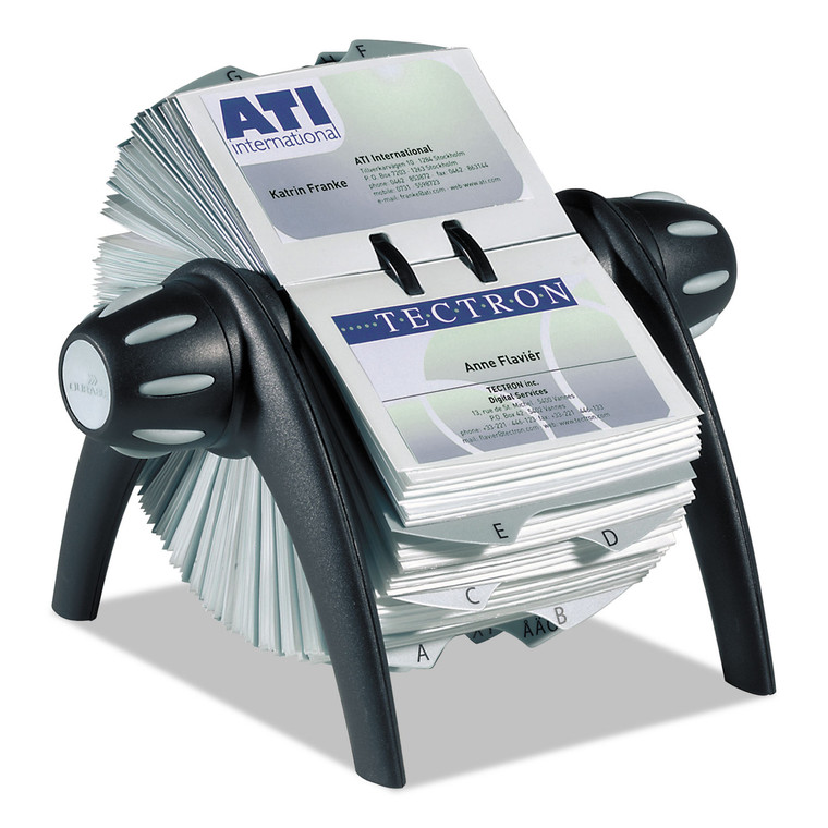 Visifix Flip Rotary Business Card File, Holds 400 2.88 X 4.13 Cards, 8.75 X 7.13 X 8.06, Plastic, Black/silver - DBL241701
