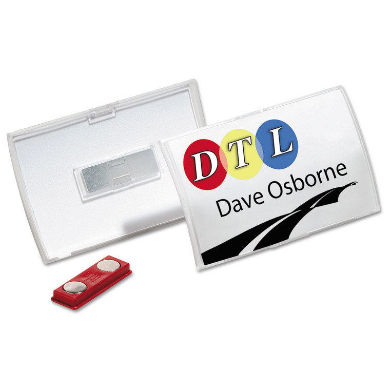 Click-Fold Convex Name Badge Holder, Double Magnets, 3 3/4 X 2 1/4, Clear, 10/pk - DBL821519