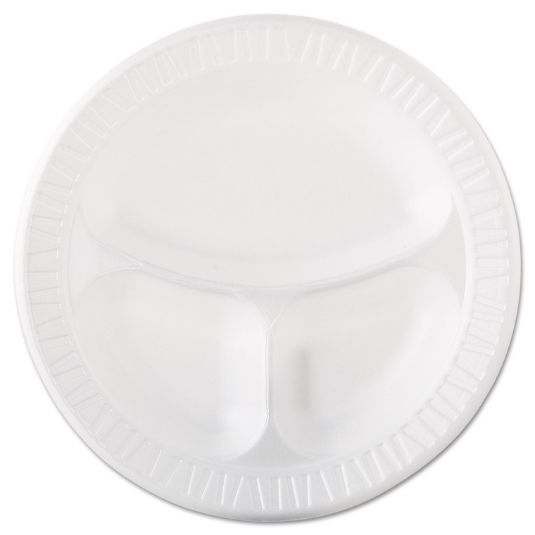 Laminated Foam Dinnerware, Plate, 3-Compartment, 10.25" Dia, White, 125/pack, 4 Packs/carton - DCC10CPWQR