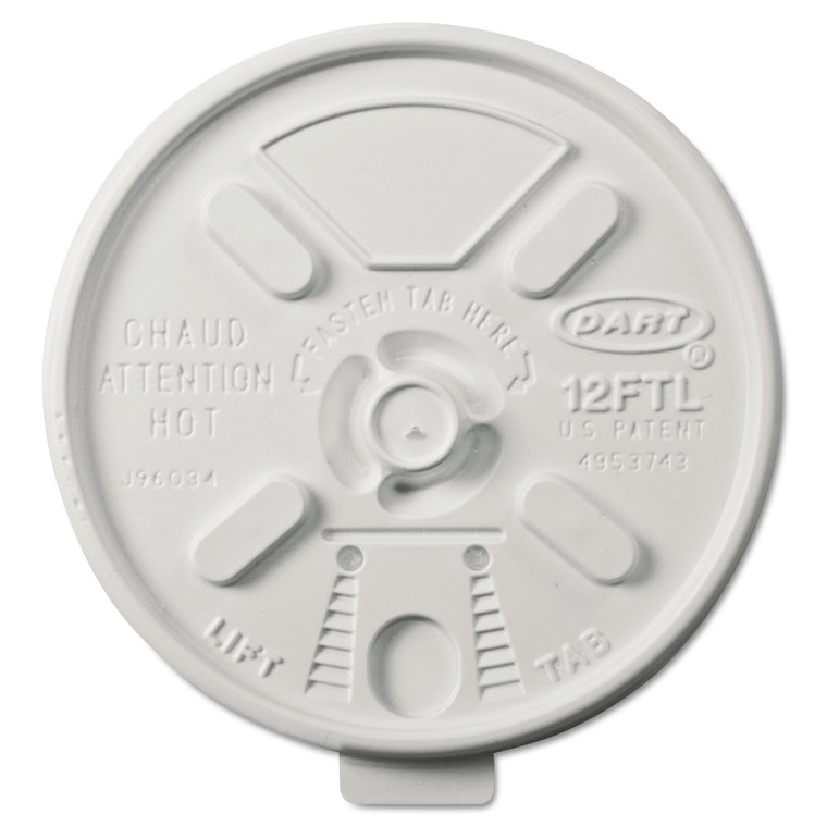 Lift N' Lock Plastic Hot Cup Lids, Fits 10 Oz To 14 Oz Cups, White, 1,000/carton - DCC12FTL