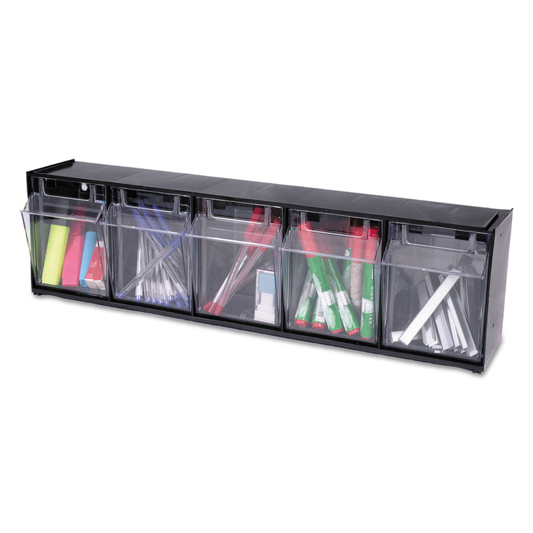 Tilt Bin Interlocking Multi-Bin Storage Organizer, 5 Sections, 23.63" X 5.25" X 6.5", Black/clear - DEF20504OP