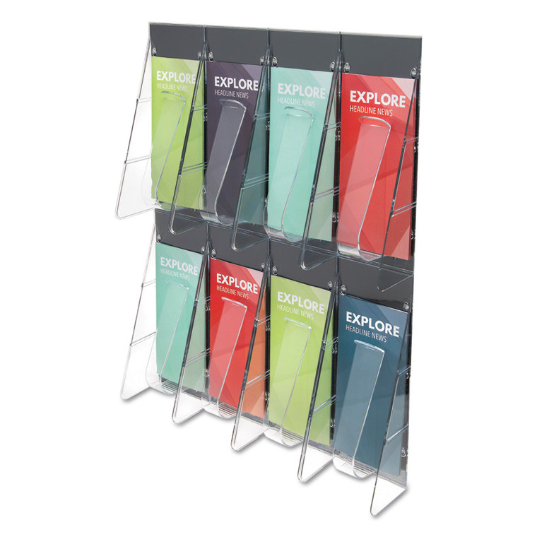 Stand-Tall 8-Bin Wall-Mount Literature Rack, Leaflet, 18.25w X 3.38d X 23.75h, Clear/black - DEF56201