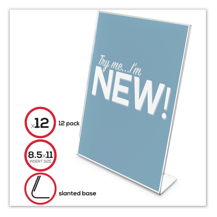 Classic Image Slanted Sign Holder, 8 1/2" X 11", Clear Frame, 12/pack - DEF69701VP