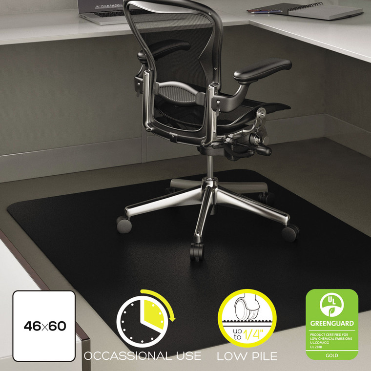 Economat Occasional Use Chair Mat For Low Pile Carpet, 46 X 60, Rectangular, Black - DEFCM11442FBLK