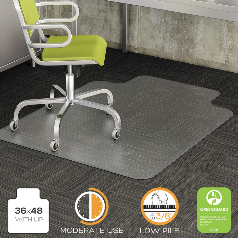 Duramat Moderate Use Chair Mat, Low Pile Carpet, Roll, 36 X 48, Lipped, Clear - DEFCM13113COM