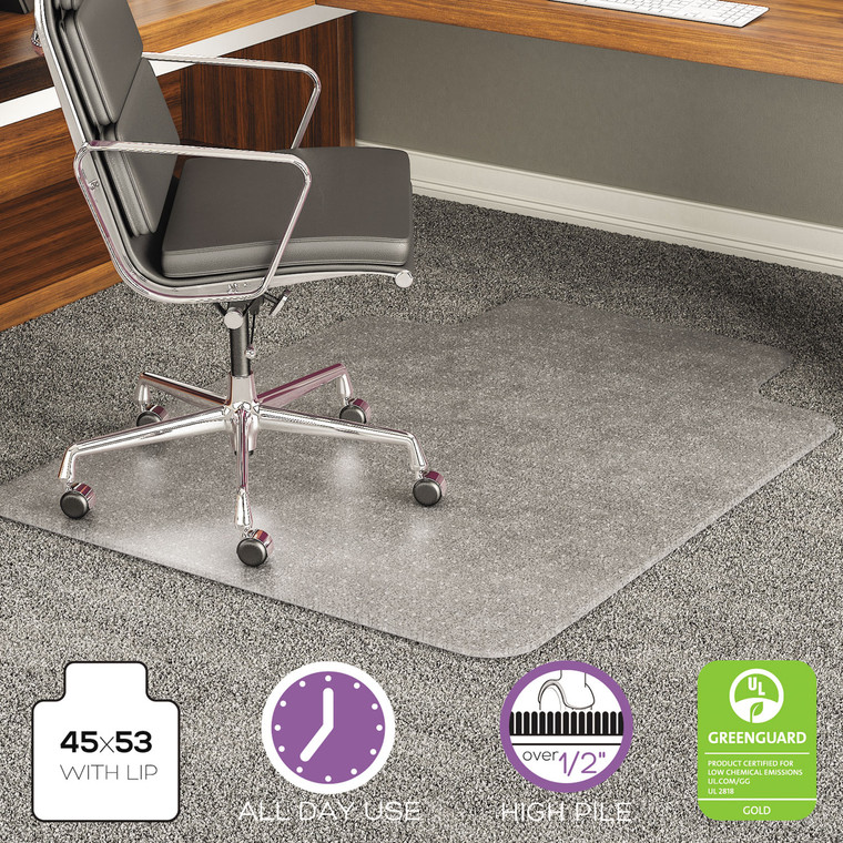 Execumat All Day Use Chair Mat For High Pile Carpet, 45 X 53, Wide Lipped, Clear - DEFCM17233