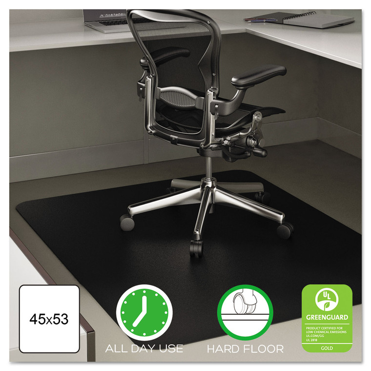 Economat All Day Use Chair Mat For Hard Floors, 45 X 53, Rectangular, Black - DEFCM21242BLK