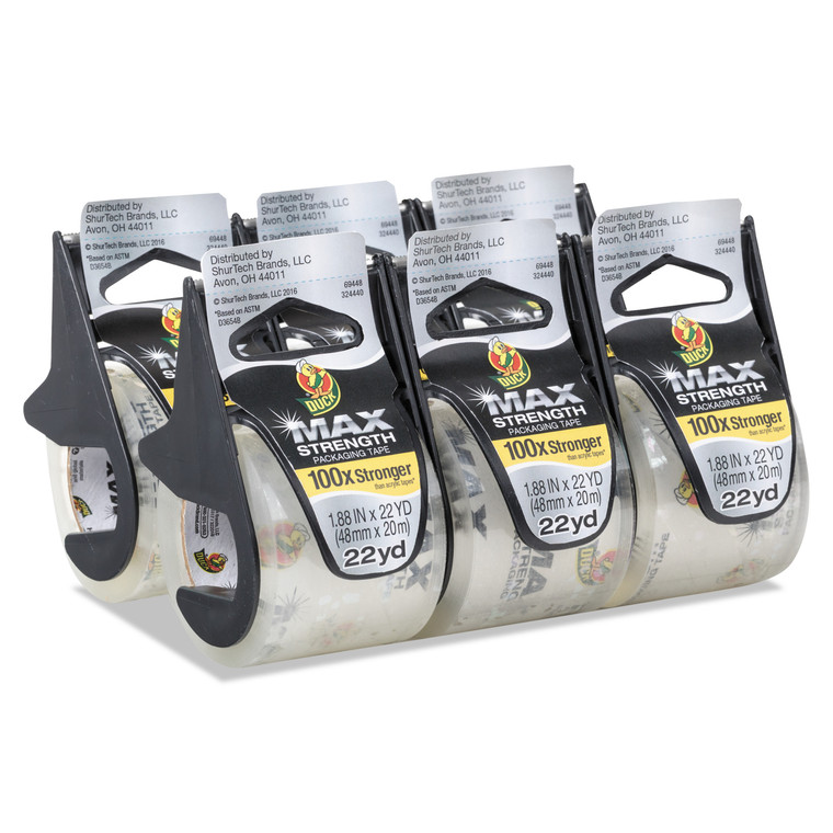 Max Packaging Tape With Dispenser, 1.5" Core, 1.88" X 22 Yds, Crystal Clear, 6/pack - DUC284983