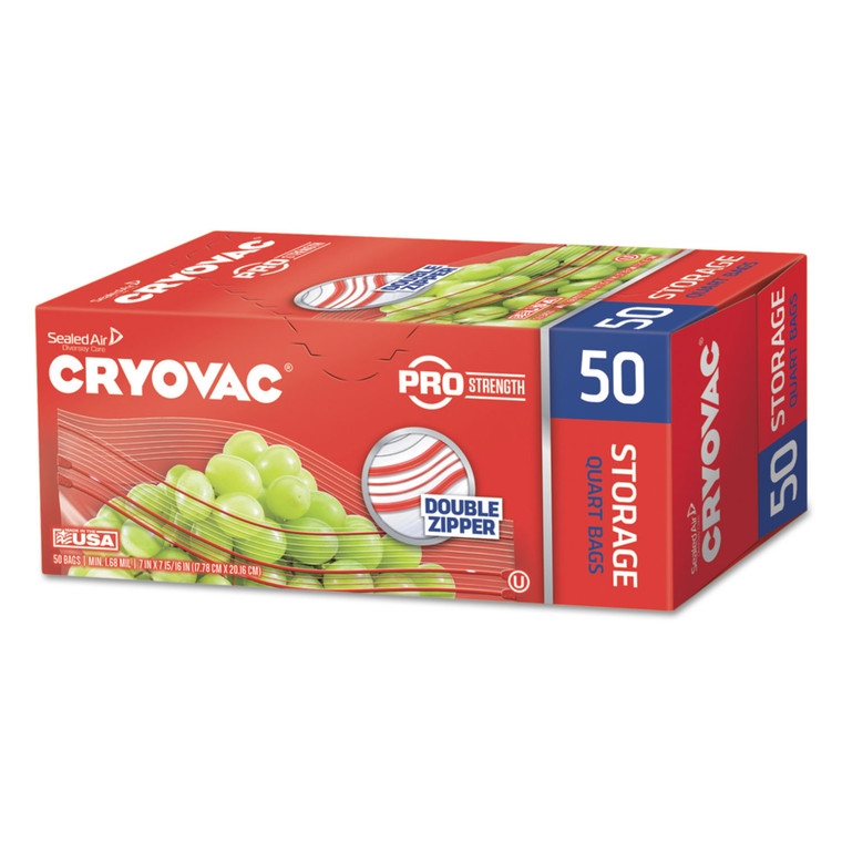 Cryovac One Quart Storage Bag Dual Zipper, 1 Qt, 1.68 Mil, 7" X 7.94", Clear, 450/carton - DVO100946911